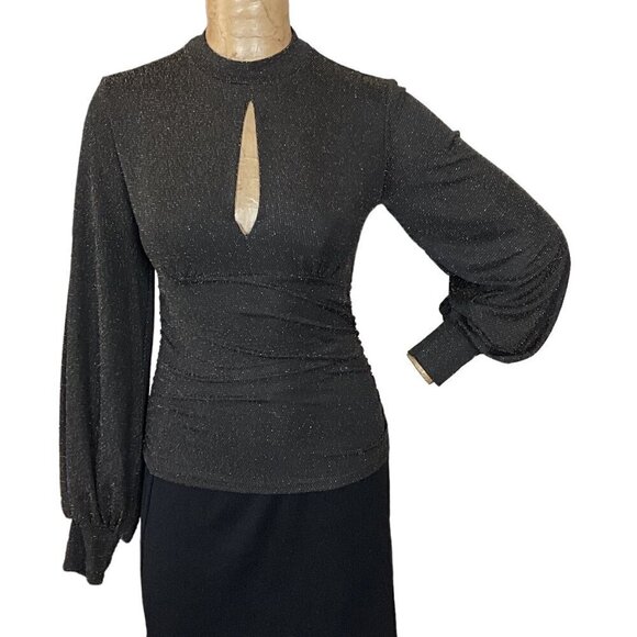Red by BKE Top Balloon Sleeve Ruched Keyhole Neck Shimmery Black Gold Sz S #286F - Picture 1 of 8